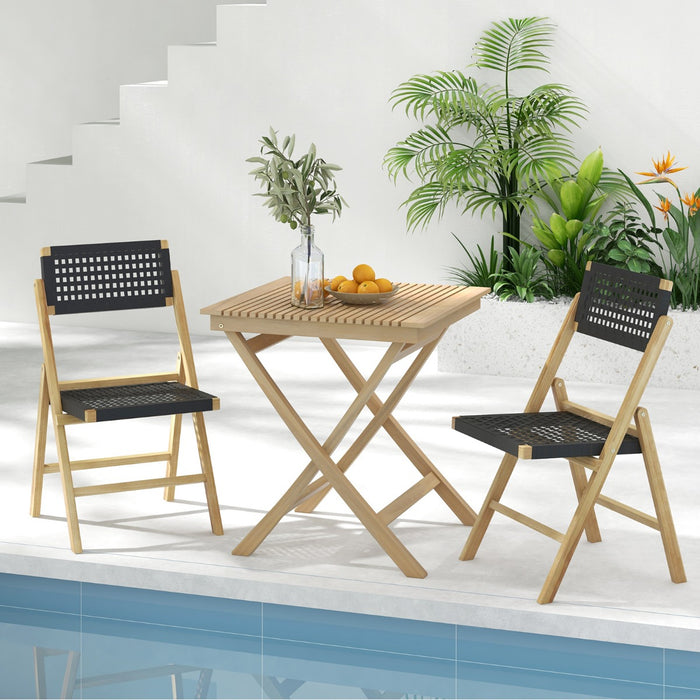 Patio Folding Chairs - 2 Piece Set with Woven Rope Seat and Back - Perfect for Outdoor Garden Relaxation