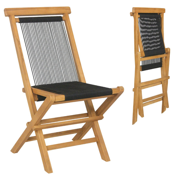 Teak Wood Furniture - Solid Dining Chairs with Woven Rope Seat and Quick-Folding Portable Design - Ideal for Space-Saving and Easy Storage Solution