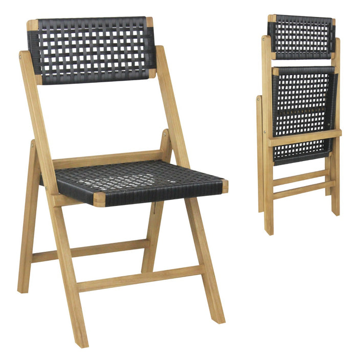 Patio Folding Chairs - 2 Piece Set with Woven Rope Seat and Back - Perfect for Outdoor Garden Relaxation