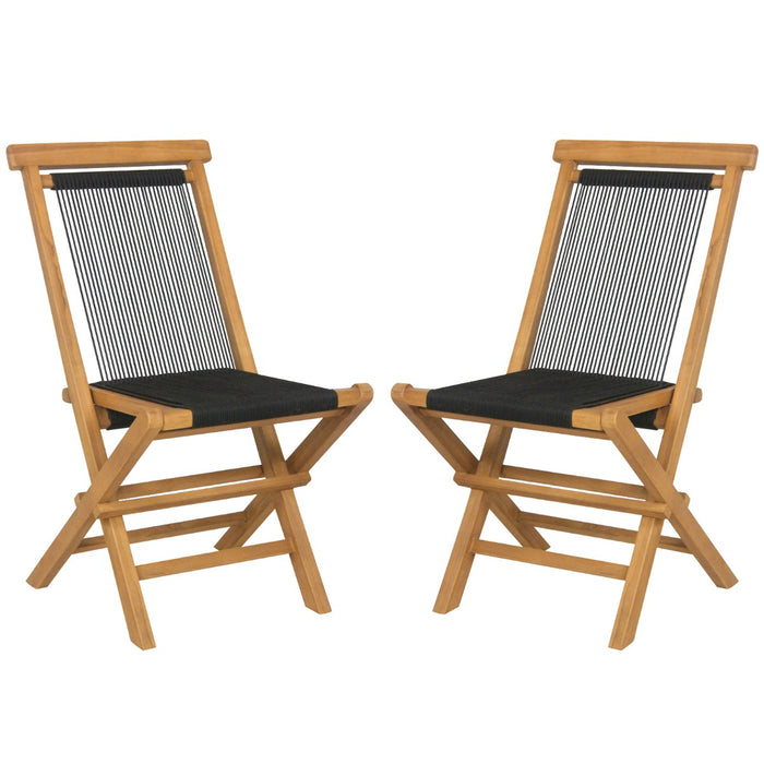 Teak Wood Furniture - Solid Dining Chairs with Woven Rope Seat and Quick-Folding Portable Design - Ideal for Space-Saving and Easy Storage Solution