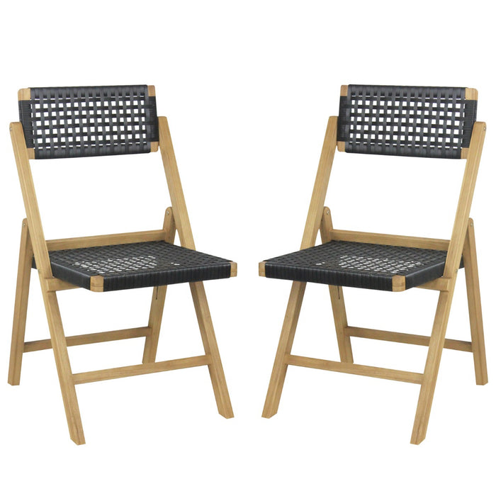Patio Folding Chairs - 2 Piece Set with Woven Rope Seat and Back - Perfect for Outdoor Garden Relaxation