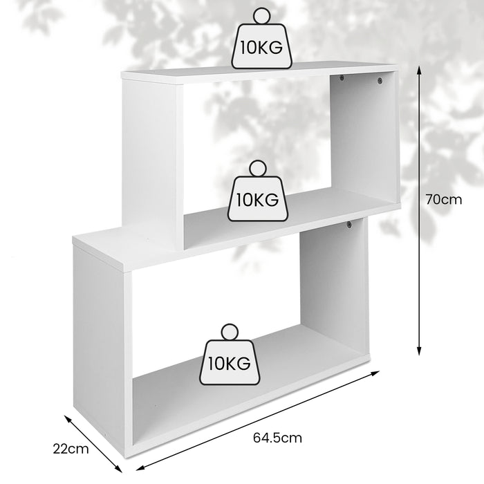 Irregular Design Wooden Bookshelf - 2 Storage Compartments, Perfect for Home or Office Use - Ideal Solution for Organizing Books and More, White Finish