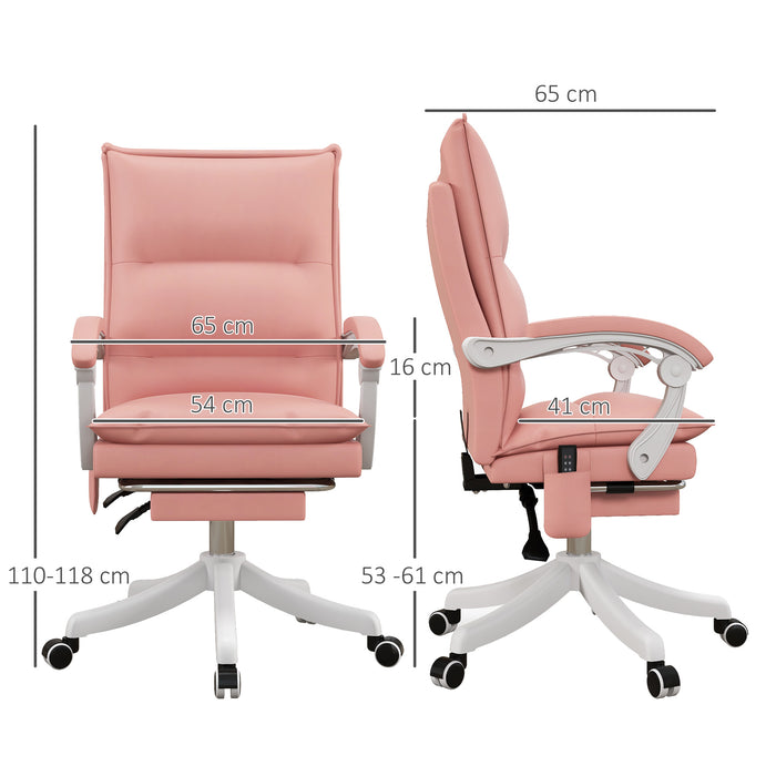 Ergonomic Heated Vibrating Massage Office Chair - Faux Leather Recliner with Footrest, Padded Armrests, Reclining Back, Double-Tier Cushioning - Comfort for Home Office Use in Stylish Pink