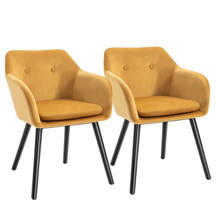 Modern Velvet-Touch Dining Chairs Set of 2 - Upholstered Fabric with Backrest and Armrests, Yellow - Elegant Seating for Lounge and Reception Areas