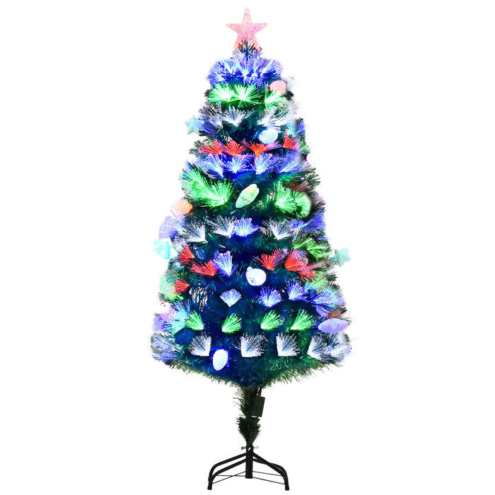 Pre-Lit 5FT Artificial Christmas Tree with Fiber Optic Ornaments - Star-Topped LED Lights for Festive Glow - Ideal Holiday Décor for Home or Office