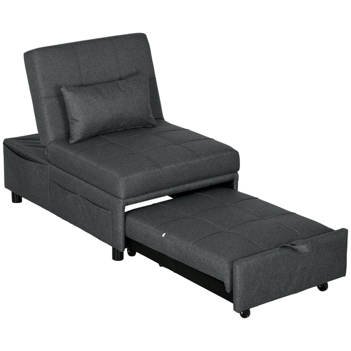 3-in-1 Convertible Sleeper Chair Bed with Padding - Adjustable Recliner, Wheels and Pillow, Grey - Perfect for Small Spaces and Guest Rooms