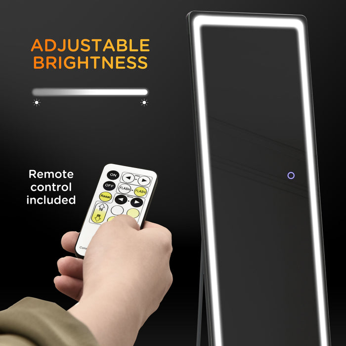 Illuminated Full-Length Mirror with Remote - LED Lights Freestanding or Wall Mountable Body Mirror - Ideal for Bedroom and Wardrobe Spaces