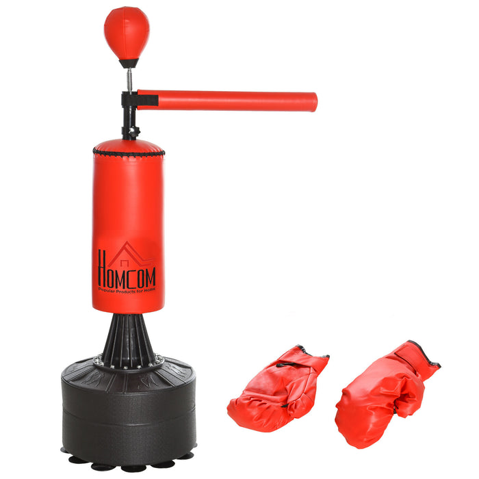 HOMCOM Adjustable Boxing Punching Bag Stand - Includes Flexible Rotating Arm and Speed Ball with Fillable Water Base - Ideal for Reflex and Coordination Training
