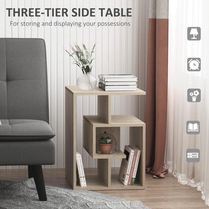 3-Tier Oak Side Table with Open Storage Shelves - Versatile Living Room End Table Organizer, Set of 2 - Ideal for Space-Saving and Organization