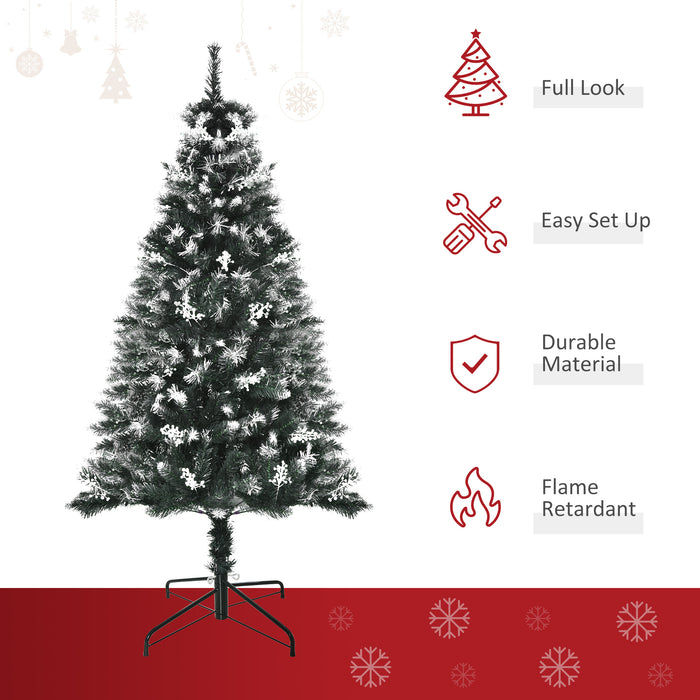 Artificial Snow-Dipped 5ft Pencil Christmas Tree - Lush Dark Green Holiday Decor with White Berries, Foldable Stand - Perfect for Indoor Festive Home Adornment