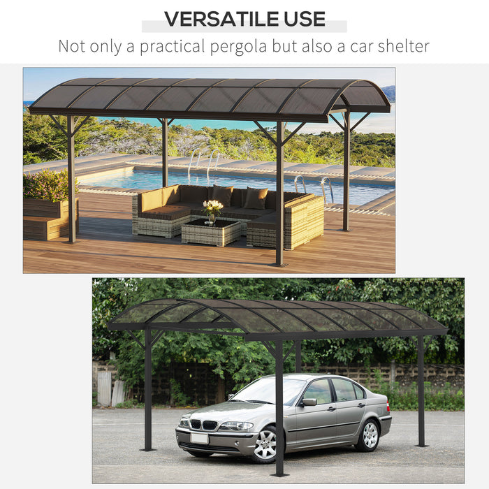 Aluminium Hardtop Gazebo 5x3m - Carport Pavilion with Polycarbonate Roof for Garden Shelter - Durable Brown Pergola for Outdoor Protection