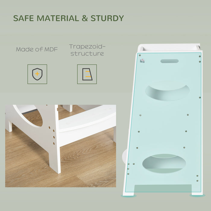 Adjustable Kids Step Stool - Toddler Kitchen Helper Tower with Standing Platform - Safe Cooking Access for Children Counter Height White