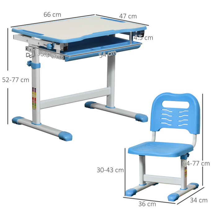 Adjustable Kids Desk and Chair Combo - Ergonomic Student Writing and Study Workstation with Tilt Desktop, Storage Drawer, Pen Holder, Hook - Perfect for Home Schooling and Homework Sessions