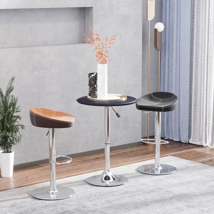 Adjustable Round Bistro Bar Table with Steel Base and PVC Leather Top - Sleek Design for Modern Home Kitchen Dining - Ideal Desk for Small Spaces and Entertaining Guests