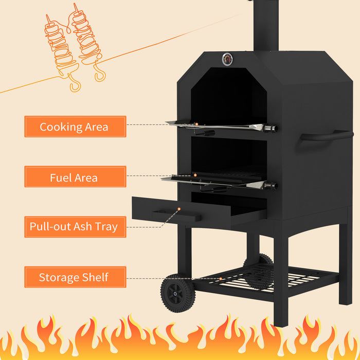Steel 3-Tier Outdoor Pizza Oven - Charcoal-Fueled BBQ Grill with Multiple Cooking Levels - Ideal for Garden Parties and Outdoor Cooking Enthusiasts