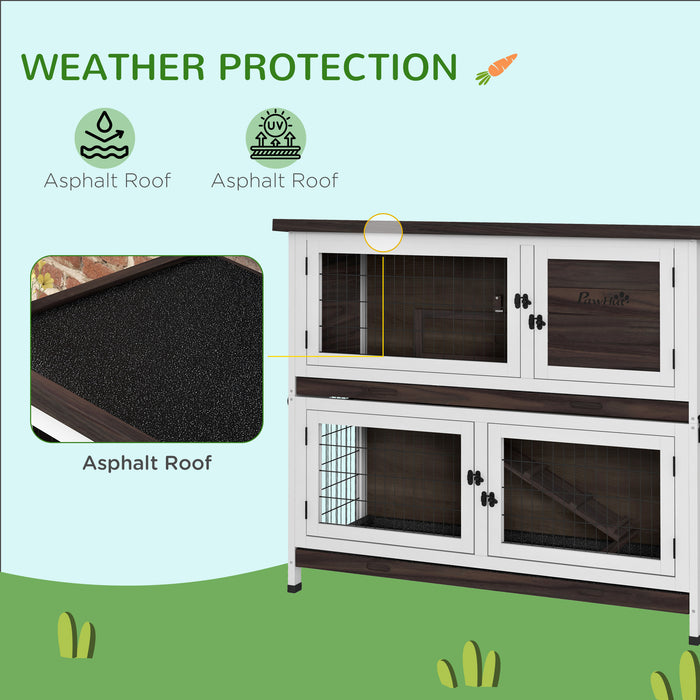 Outdoor Double-Deck Rabbit Hutch - Sliding Trays, Asphalt Roof, Tool-Free Setup - Ideal for 1-2 Rabbits or Guinea Pigs