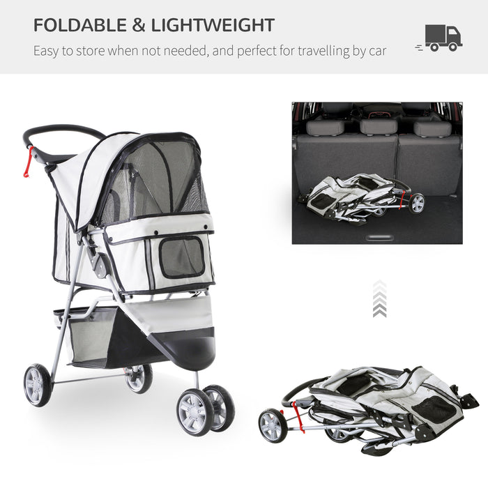 Folding Pet Stroller for Mini Dogs and Cats - Lightweight Pushchair with Canopy, Cup Holder, and Undercarriage Basket - Safe and Comfortable Travel for Small Animals with Reflective Safety Features