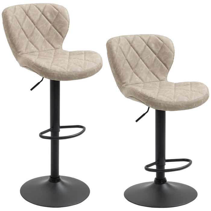 Adjustable Swivel Barstools Set of 2 - Height-Friendly, Footrest, Steel Frame, Diamond Pattern PU, Light Grey - Ideal for Kitchen Counter Seating