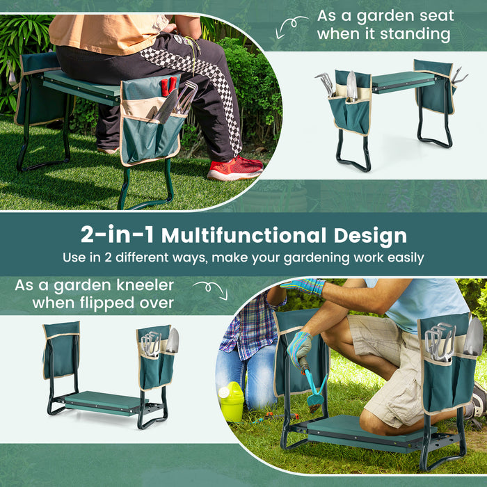 Foldable 2-in-1 Garden Kneeler and Seat - Comes with Tool Pouches for Convenient Storage - Perfect Accessory for Gardeners and Solving Knee Pain During Gardening