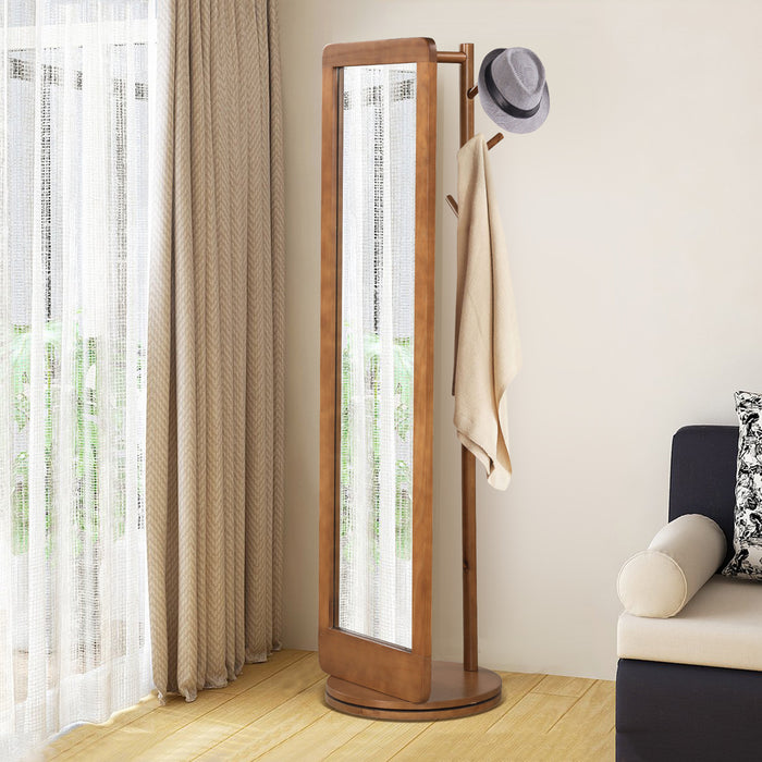 Rotating 2-in-1 Coat Stand - Full-Length Mirror and Coat Rack - Ideal Storage Solution for Hallways and Bedrooms
