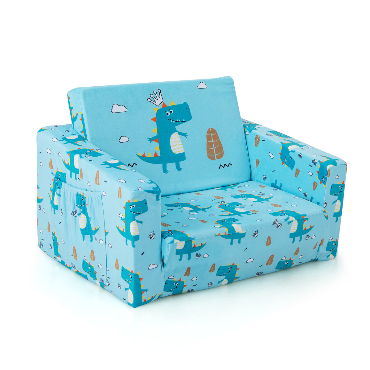 Toddler 2-in-1 Convertible Sofa - Fold-Out Couch with Side Pockets in Blue - Ideal for Children's Room or Play Area