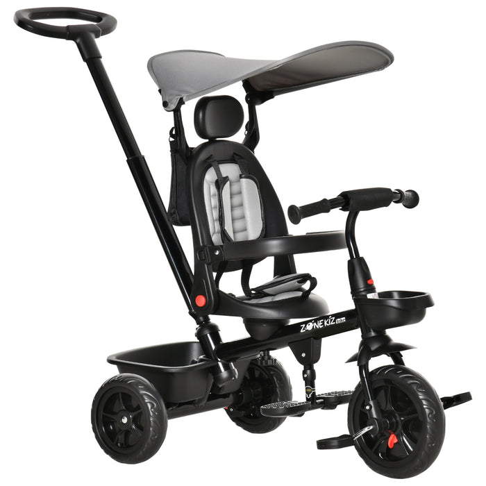 4-in-1 Convertible Trike with Reversible Seat - Adjustable Canopy, 3-Wheel Pushchair Design, Removable Handle for Toddlers - Versatile Outdoor Ride for Children Aged 1-5, Grey