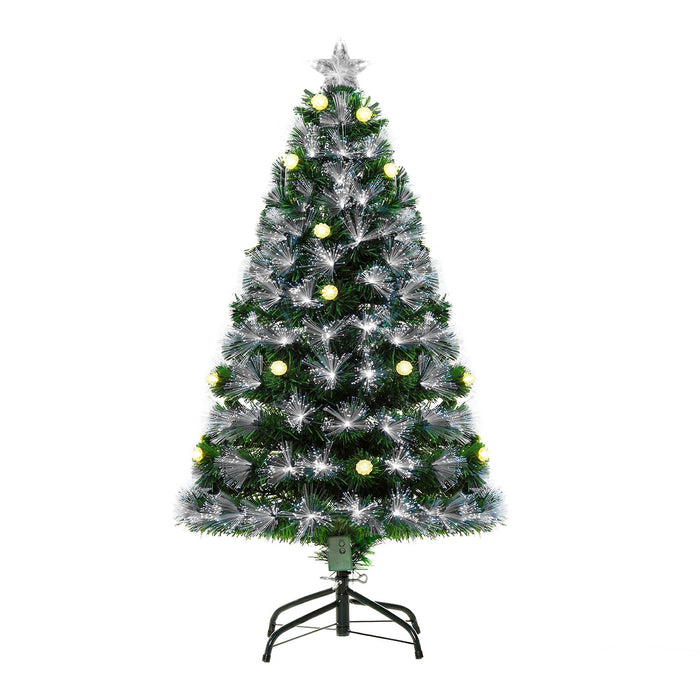 HOMCM 4ft Pre-Lit Christmas Tree - 130 LED Lights with Star Topper and Sturdy Tri-Base - Full-Bodied White Artificial Seasonal Home Decor for Festive Celebrations