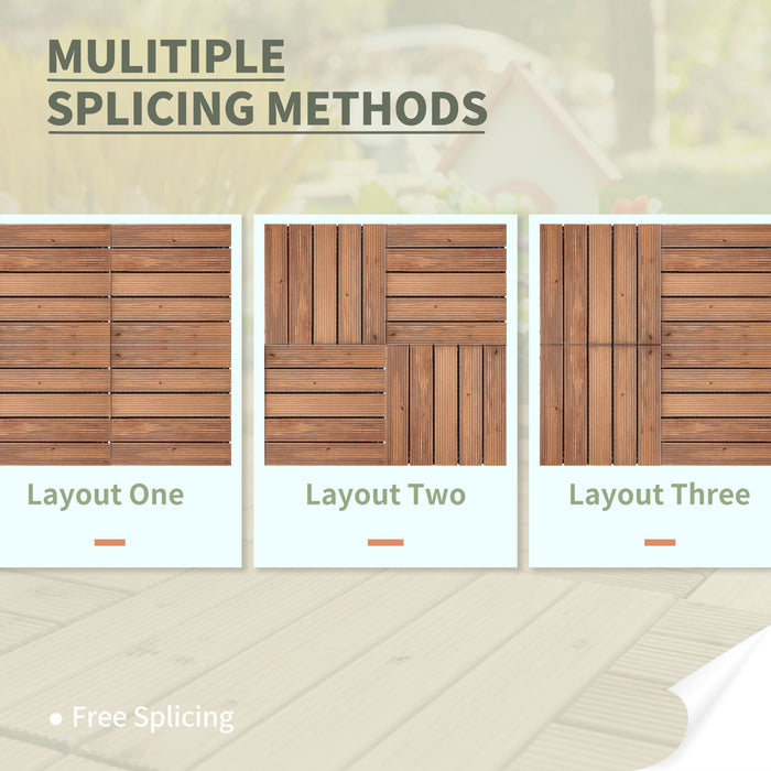 27-Piece Interlocking Solid Wood Deck Tiles - DIY Easy Install Floor Solution for Indoor & Outdoor Spaces - Enhances Patio, Balcony, and Backyard Aesthetics