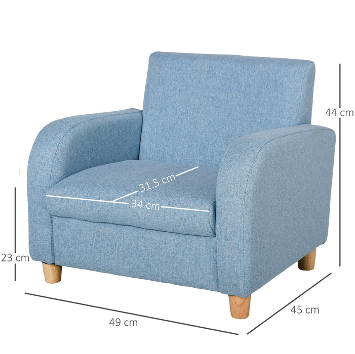 Kids Sofa Armchair with High Back - Mini Blue Couch with Anti-Slip Wooden Legs for Children - Perfect for Bedroom & Playroom, Ages 3-6
