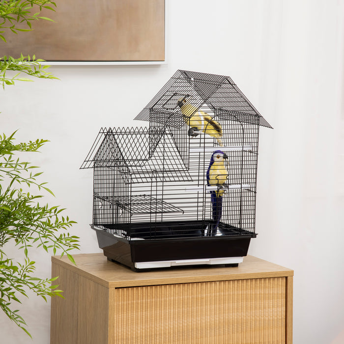 Sturdy Metal Bird Cage with Stand - Parrot Cockatiel Budgie Finch Canary Home with Food Containers, Swing, Ring, and Tray - Portable Design with Handle for Easy Relocation