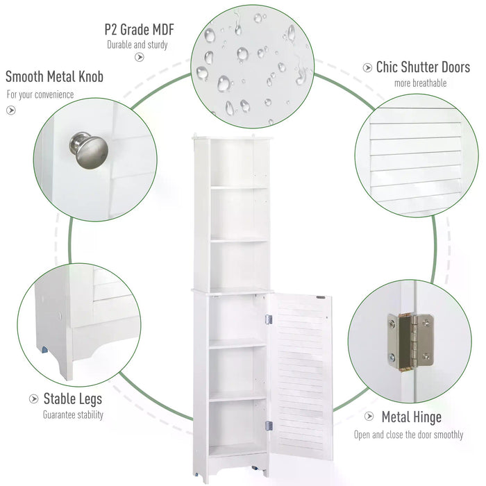 Tallboy 6-Shelf Freestanding Bathroom Cabinet - Ample Storage Cupboard Tower for Bathroom Organization - Stylish White Furniture for Home Space Optimization