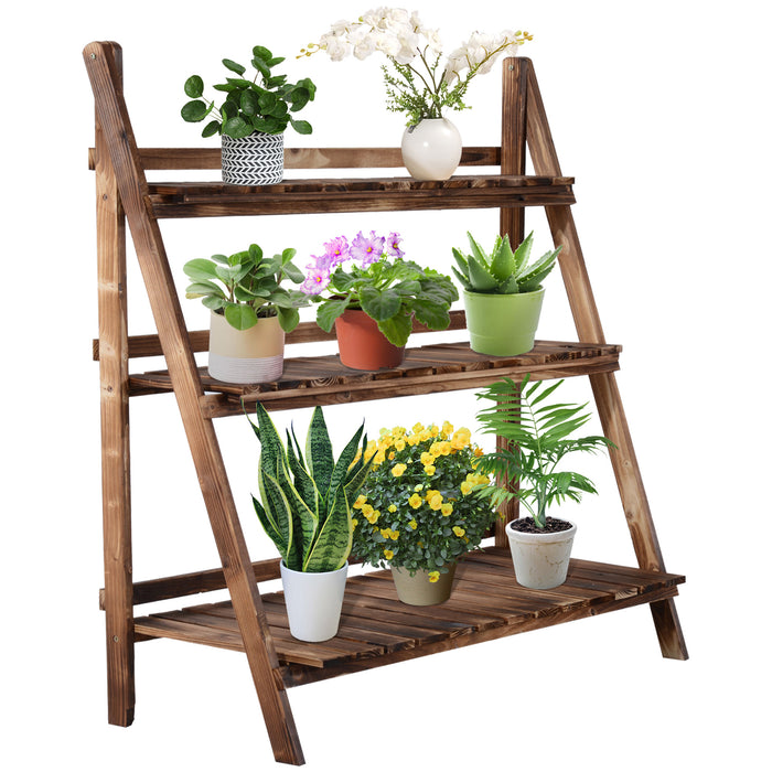 3 Tier Wooden Flower Stand Folding Planter - Ladder Display Shelf Rack for Garden and Outdoor Decor - Space-Saving Solution for Backyards & Patios