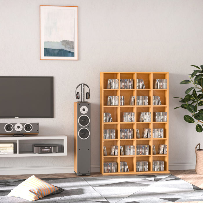Media Storage Organizer - 480 CD / 312 DVD Capacity Wooden Rack with 4 Adjustable Shelves - Ideal for Bookcase and Display Unit