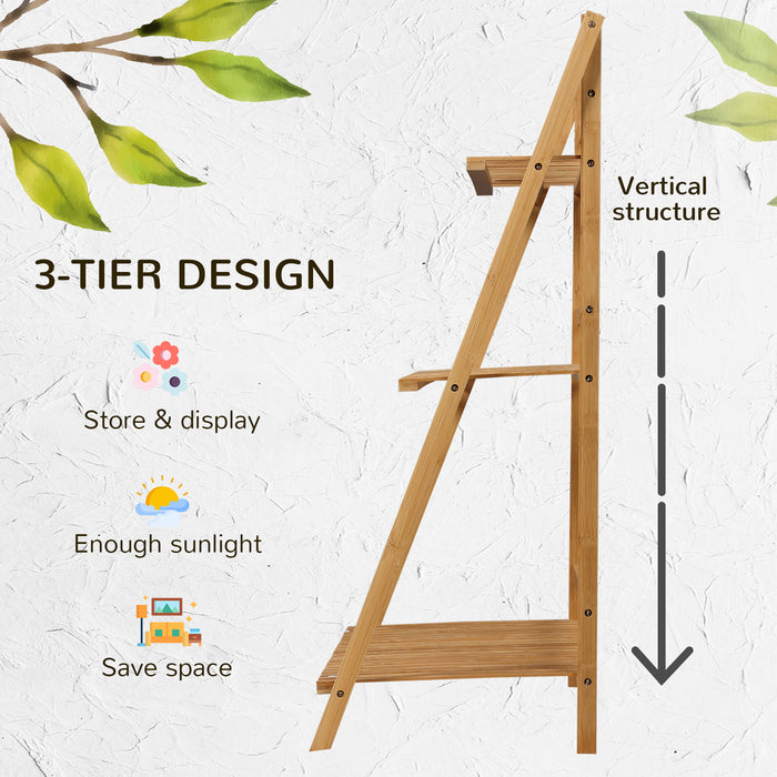 3-Tier Bamboo Plant Stand - Folding Shelf Rack for Home & Garden Display, 98x37x96.5cm - Ideal for Organizing Potted Plants, Natural Finish