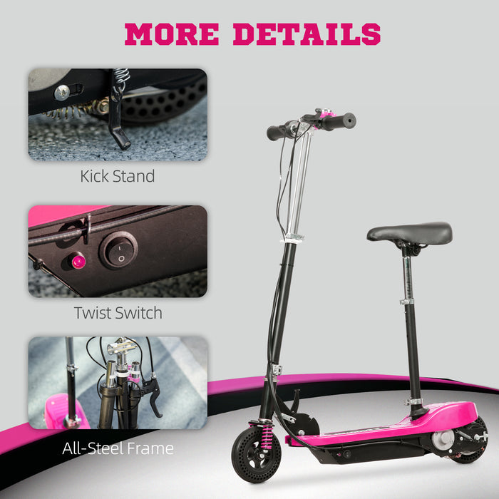 Steel Electric Scooter - Folding E-Scooter with Bell, 15km/h Max Speed, Pink - Ideal for Kids Aged 4-14