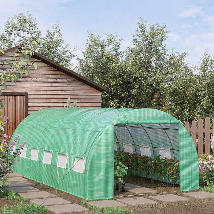 Polytunnel Walk-in Greenhouse - Sturdy Grow House Tent with Roll-up Sidewalls, Zipped Entrance, 12 Ventilated Windows - Spacious 6x3x2m for Plant Protection & Optimized Growth