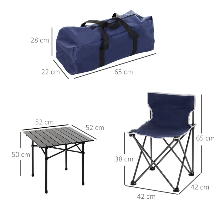 5-Piece Camping Table & Chair Set - Foldable Aluminium Furniture with Roll-up Top, Lightweight and Portable - Ideal for Picnics and Outdoor Activities