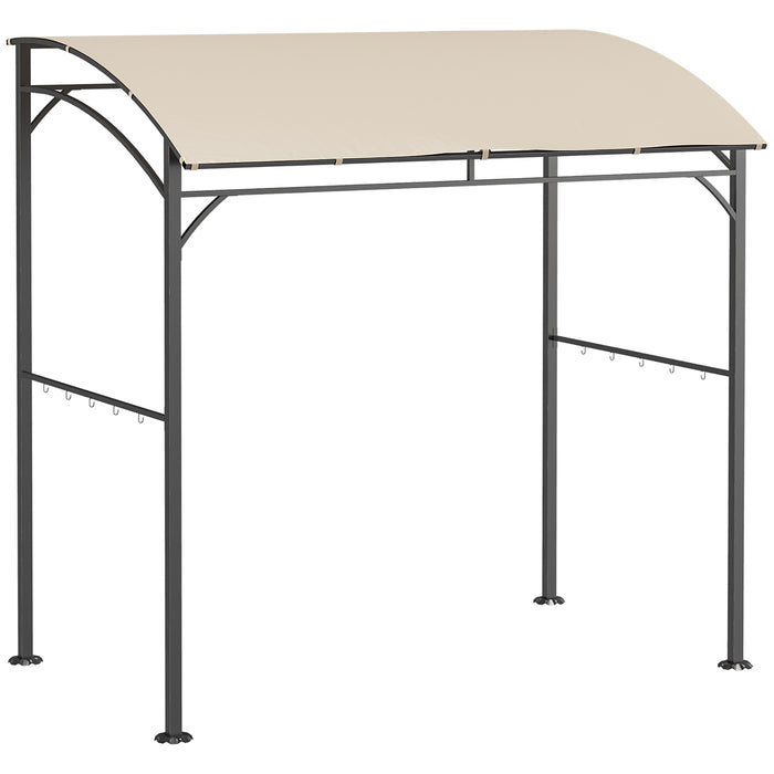 Garden Grill 2.2 x 1.5m BBQ Gazebo - Metal Frame with Curved Canopy & 10 Hooks, Beige Outdoor Sun Shade - Ideal for Grilling and Outdoor Parties