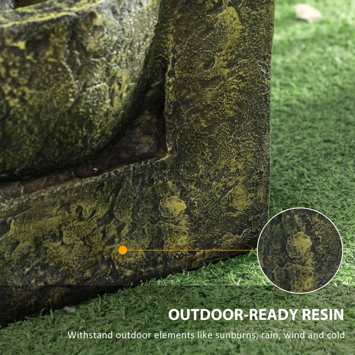 4-Tier Stone-Like Waterfall Fountain - Adjustable Flow Garden Water Feature with Black and Yellow Accents - Soothing Outdoor Decor for Patios and Gardens