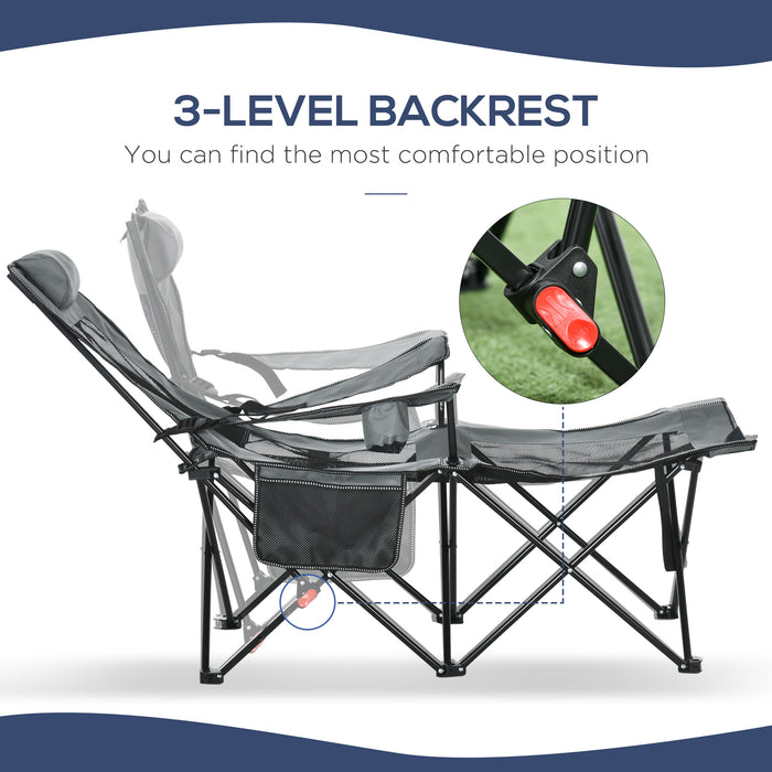Foldable Reclining Garden Chair with Footrest - Adjustable Backrest and Portable Camping Chair Features, Headrest, Cup Holder - Ideal for Outdoor Comfort and Travel Convenience