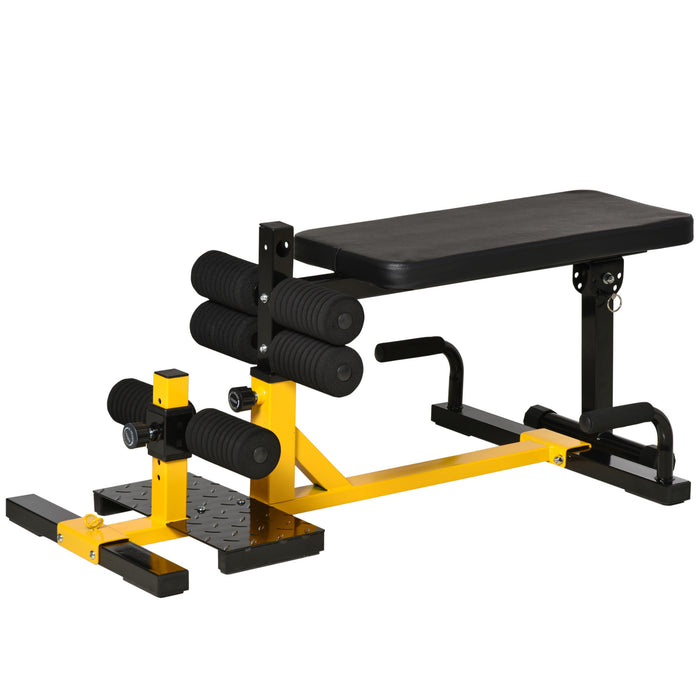 Adjustable 3-in-1 Squat Machine with Padded Bench - Multifunctional Squats, Push-Ups, and Sit-Ups Workout Equipment - Ideal for Home, Office, and Gym Fitness, Yellow