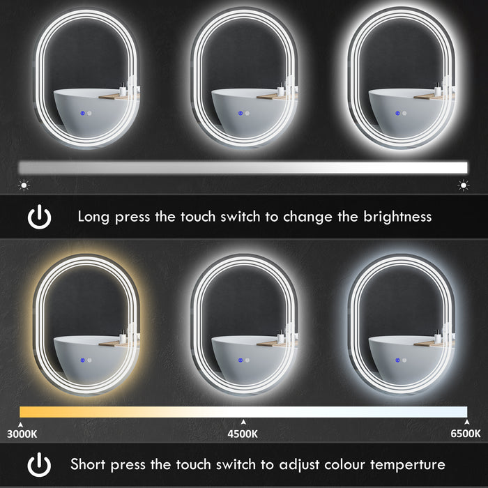 Bathroom LED Illuminated Mirror 800x600mm - Touch-Sensitive Anti-Fog Makeup Mirror with Versatile Mounting - Perfect for Grooming and Makeup Application