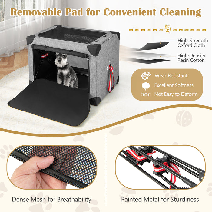 3-Door Folding Soft Kennel with Metal Frame - Dog House with Removable Pad for Comfort - Convenient Solution for Your Pet's Rest and Travel Needs