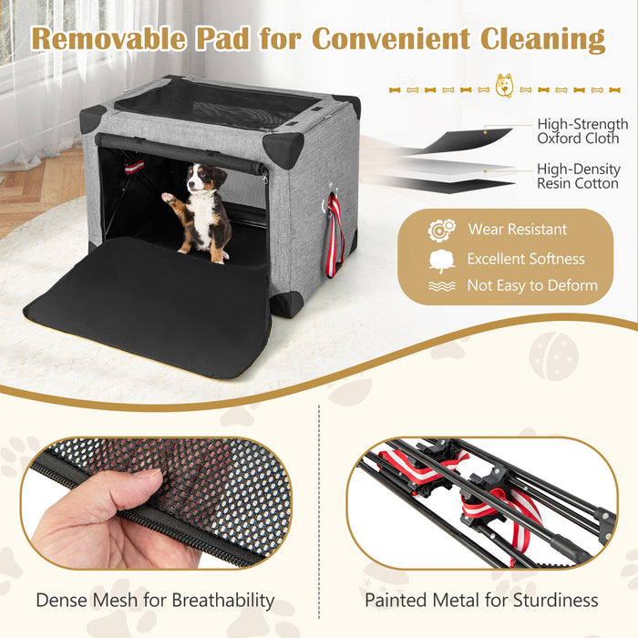 3-Door Folding Soft Kennel with Metal Frame - Dog House with Removable Pad for Comfort - Convenient Solution for Your Pet's Rest and Travel Needs