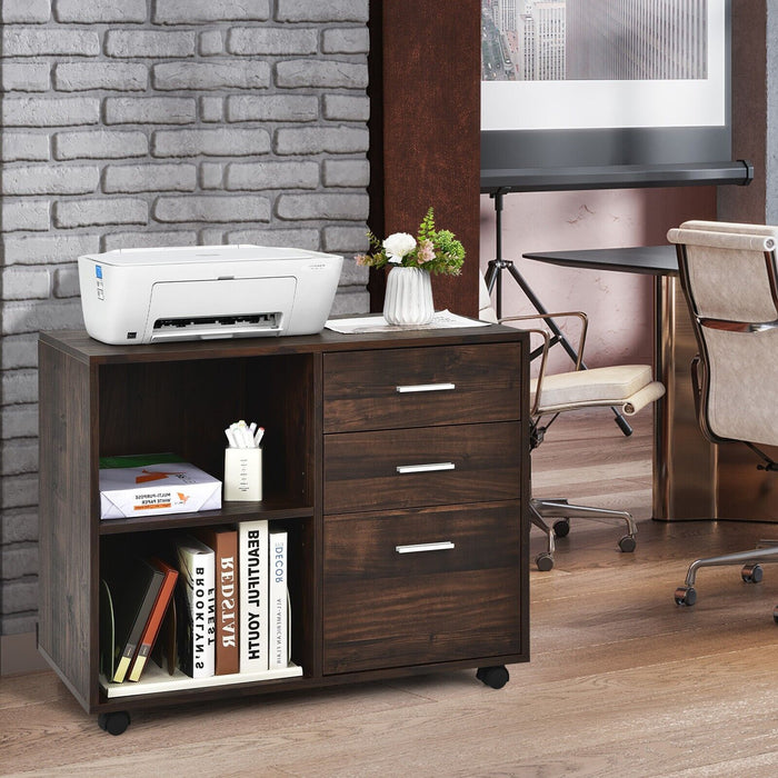 Three-Drawer Construct - Mobile File Cabinet with Open Shelves - Ideal Storage Solution for Offices and Homes