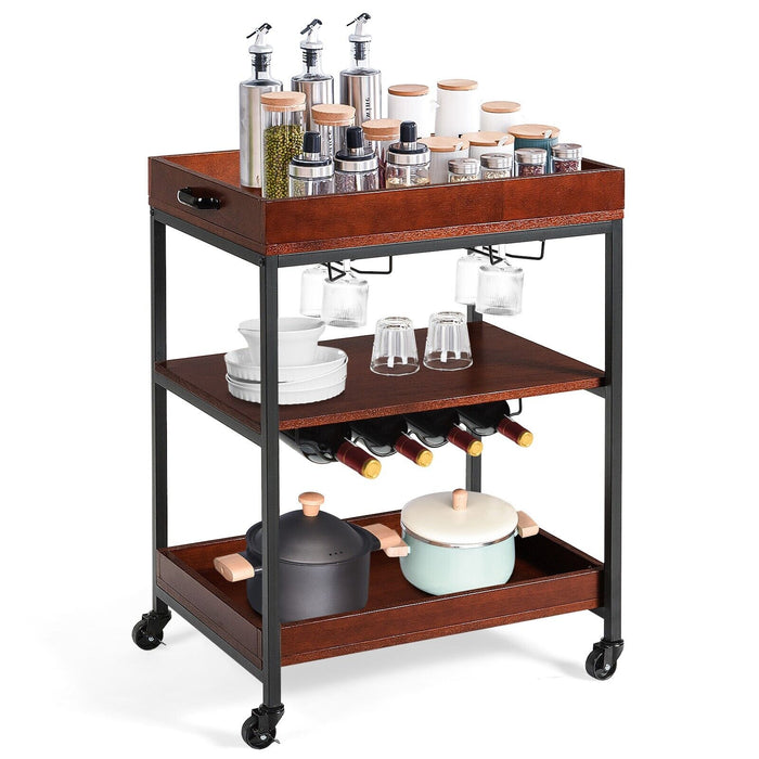 Industrial 3-Tier Kitchen Island Cart - Sturdy, Multi-level Rolling Storage Solution - Perfect for Home Chef's Kitchen Organization Needs