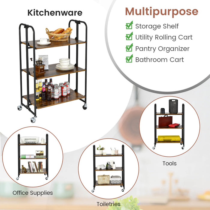 4-Tier Folding Cart - Kitchen Island with Sturdy Metal Frame - Ideal for Maximizing Space and Organizing Kitchenware