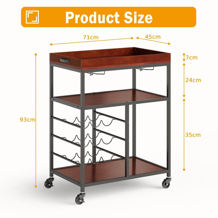 Kitchen Island Storage Cart, 3-Tier Design - With Wine Rack and Glass Holder Features - Ideal for Organizing Kitchen Space and Wine Enthusiasts