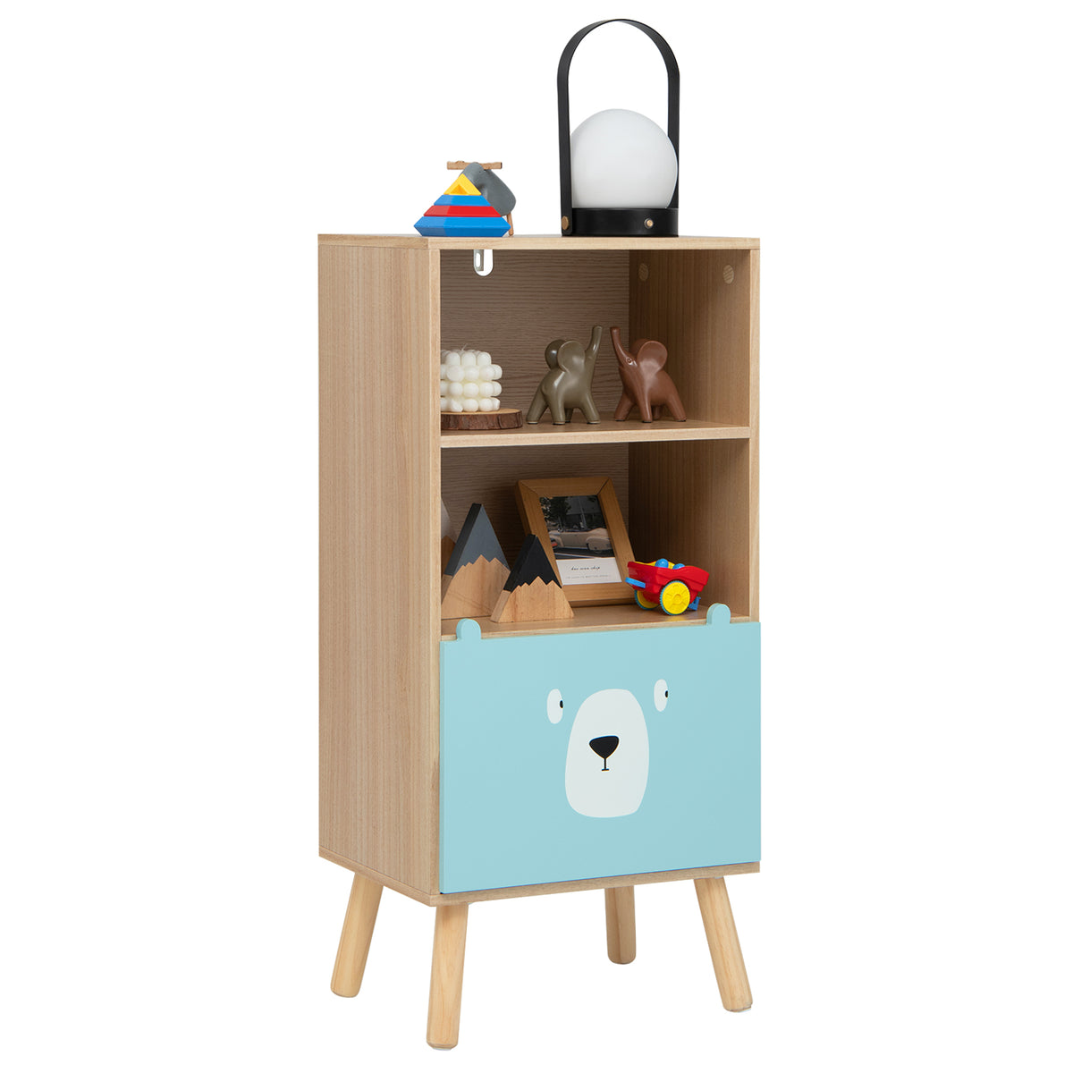 Wooden 3-Tier Kids Storage Shelf with Drawers - Sturdy Children's Furniture with Multiple Compartments - Ideal Solution for Organizing Toys and Books
