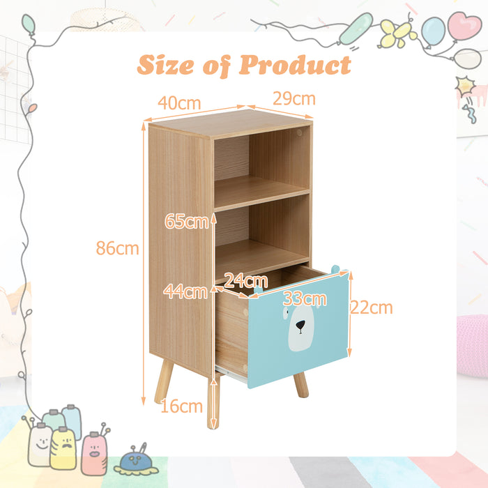 Wooden 3-Tier Kids Storage Shelf with Drawers - Sturdy Children's Furniture with Multiple Compartments - Ideal Solution for Organizing Toys and Books